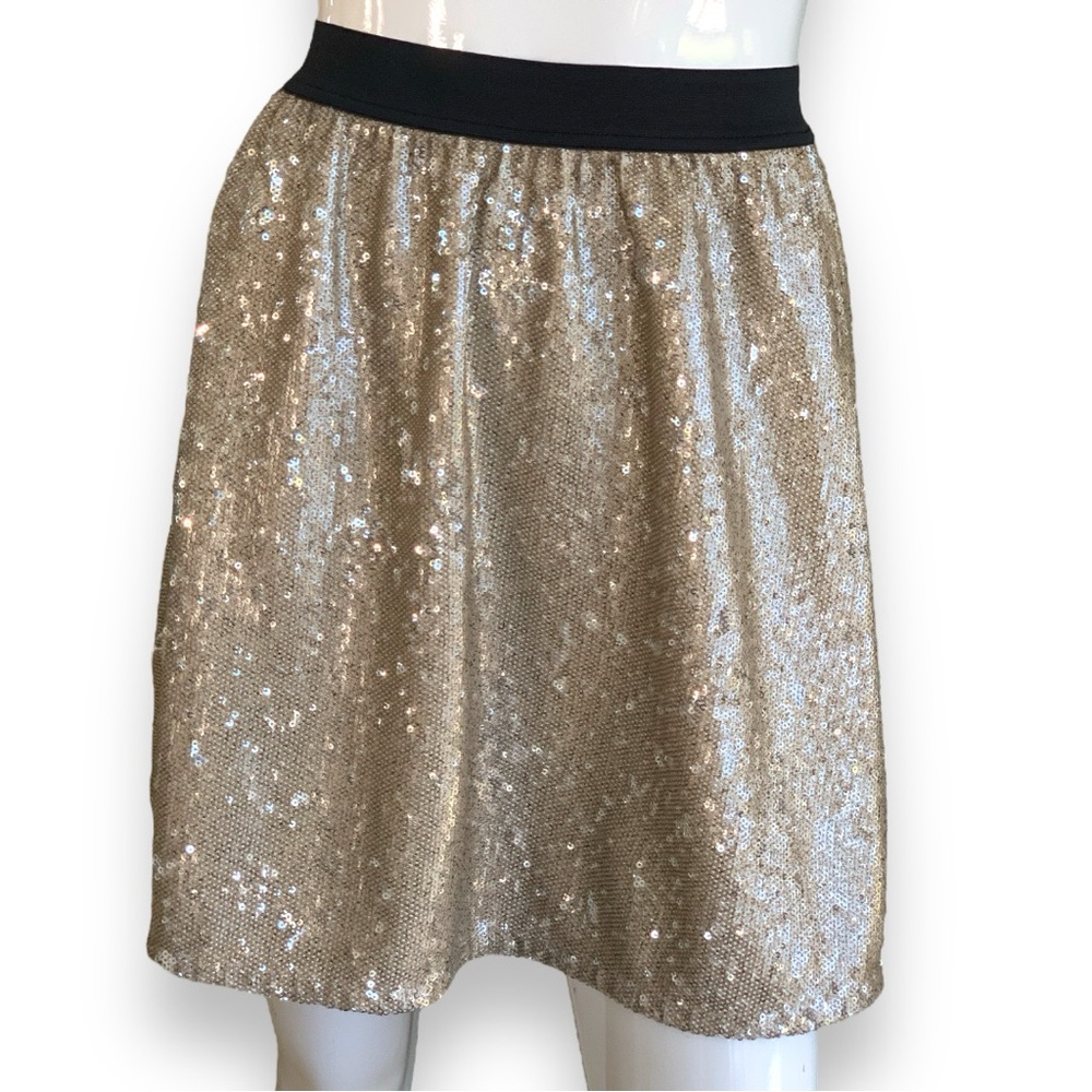 ABERCROMBIE & FITCH SILVER METALLIC SEQUIN FULL MINI SKIRT. WOMEN’S SIZE MEDIUM